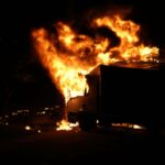 Pożar ciężarówek na ul. Wyszyńskiego w Olsztynie