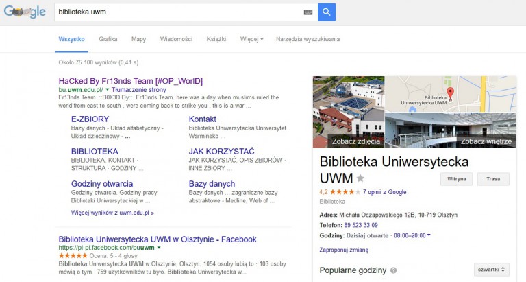 Hakerzy zaatakowali stronę biblioteki UWM