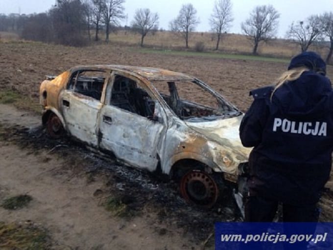 Olsztyn: Ukradł samochód, a kolega go spalił by zatrzeć ślady
