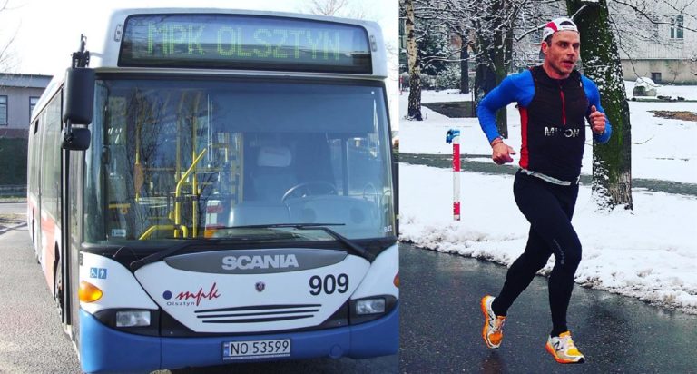 Autobus komunikacji miejskiej prawie potrącił mistrza świata. Sportowiec wylądował w rowie