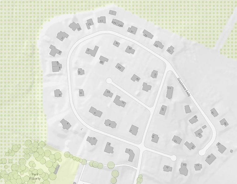 Gruszowe Sady bliżej oświetlenia i chodnika