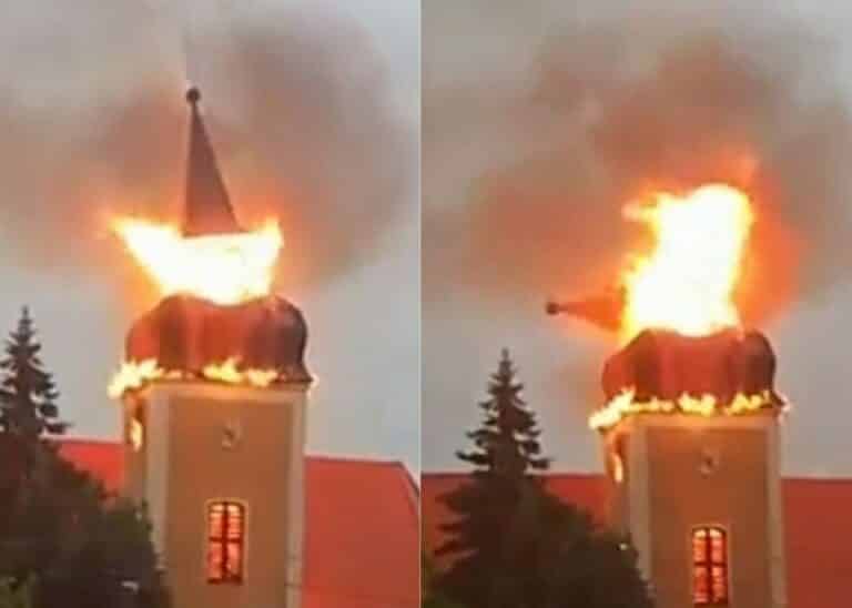 Pożar kościoła! Runęła iglica [WIDEO]