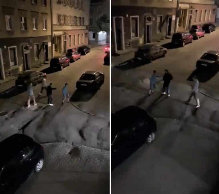 Najpierw katowali dziewczynę w bramie p&oacute;źniej znęcał się nad znakiem drogowym [WIDEO]