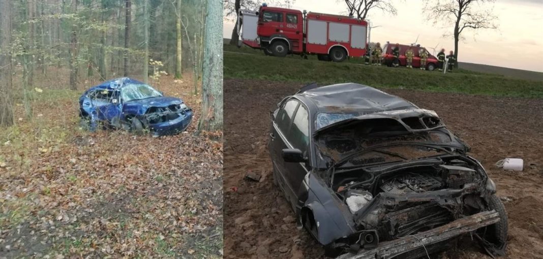 Nie żyje 20-latek, autem uderzył w drzewo. Ranna 18-latka po dachowaniu BMW