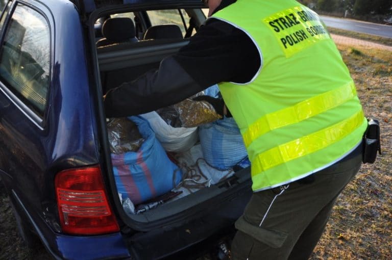 Miał pełny bagażnik nielegalnego towaru o wartości 18 tys. zł. Powiedział, że znalazł go… pod drzewem