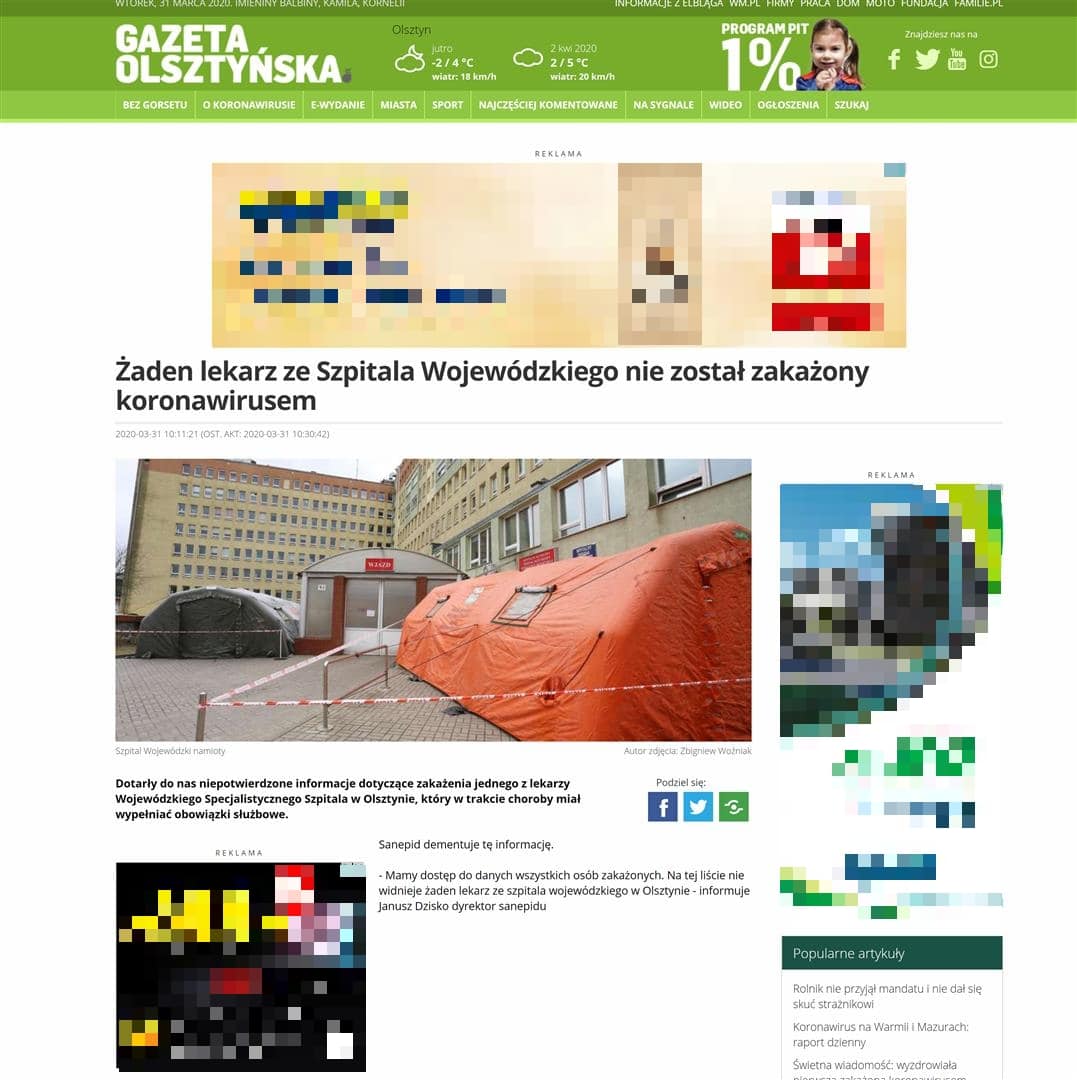 Gazeta Olsztyńska zalicza dużą wpadkę. Serwis informacyjny opublikował nieprawdziwą wiadomość