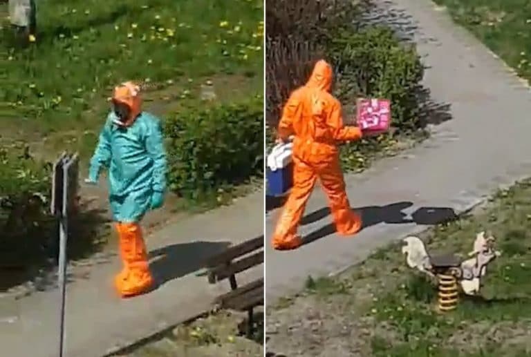 Wojsko na Jarotach w skafandrach sanitarnych