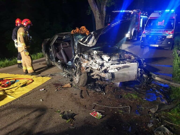 Samoch&oacute;d osobowy uderzył w drzewo. Poważny wypadek drogowy