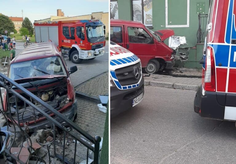 Samochodem dostawczym wjechał w budynek. Dwie osoby trafiły do szpitala
