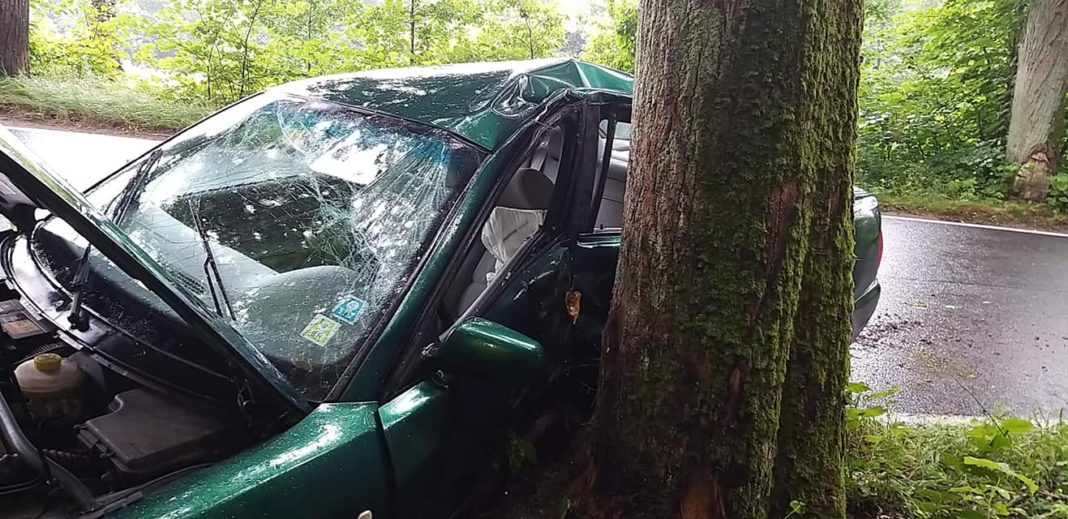 Samochód uderzył w drzewo. Kierowca stracił panowanie nad autem?