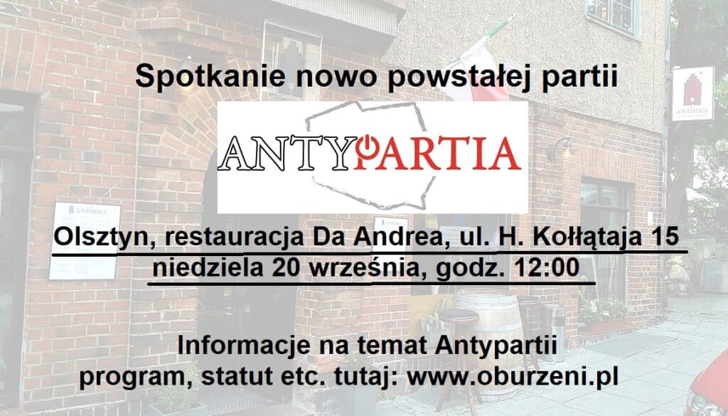Nowe ugrupowanie polityczne „Antypartia” organizuje spotkanie w Olsztynie