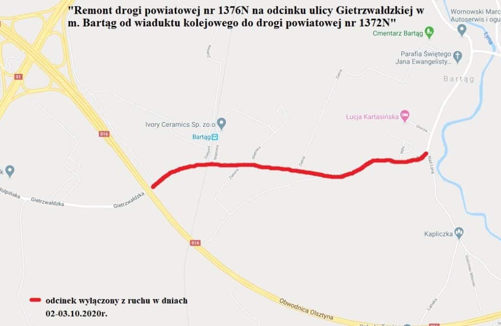 Droga pod Olsztynem będzie wyłączona z ruchu
