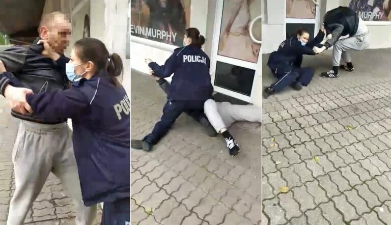 Interwencja policjantki za brak maseczki. Był pościg i walka w parterze