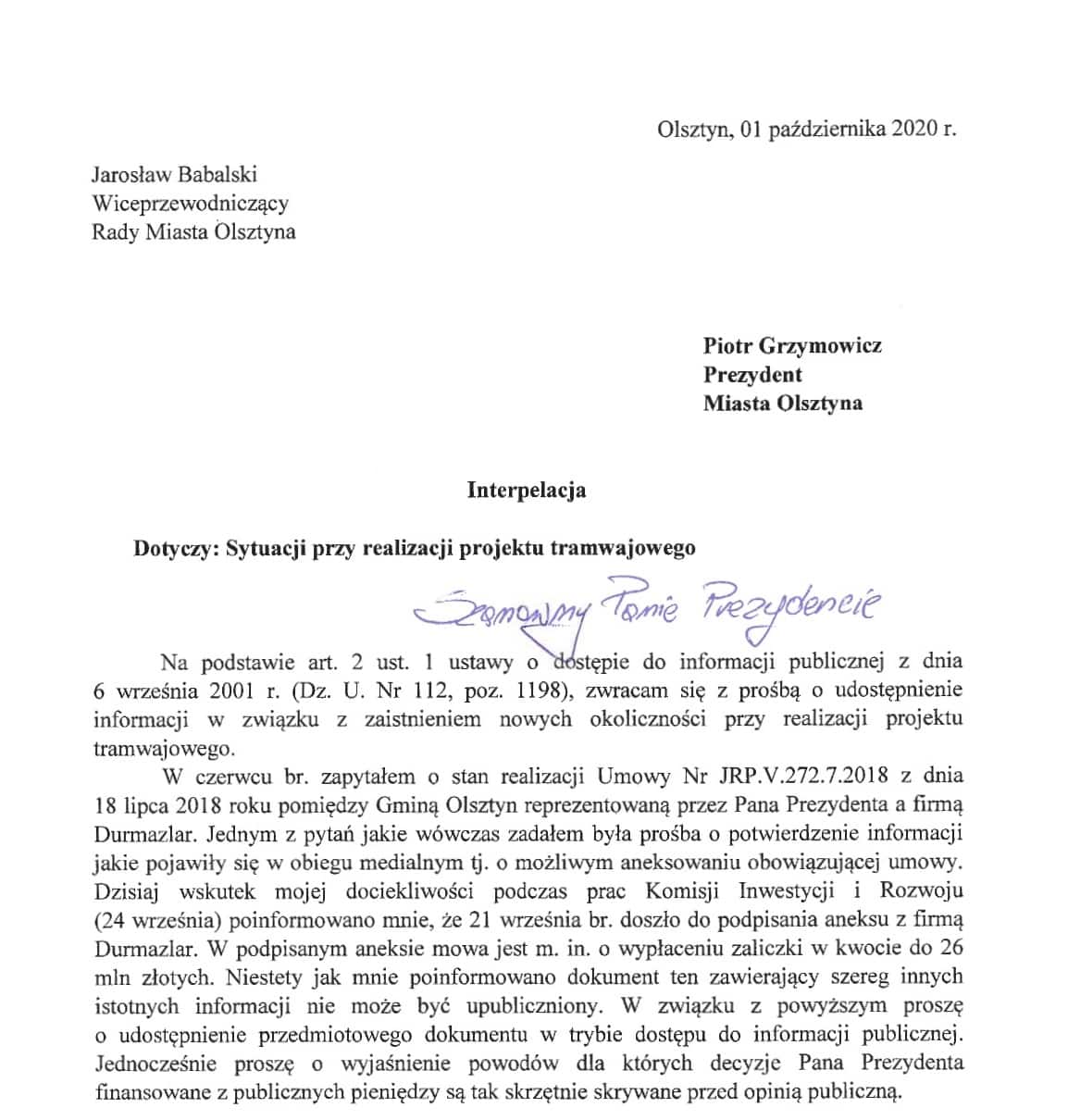 Prezydent Grzymowicz podpisał tajemniczy aneks. Tramwajów nie ma, a już zapłacił gigantyczna kwotę