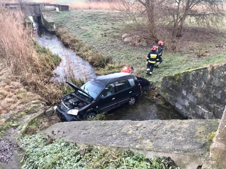 Wpadła w poślizg i zjechała ze skarpy do rzeki