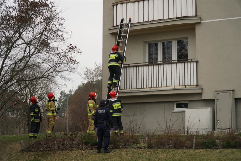 Strażacy wybili szybę i weszli przez balkon. Akcja ratunkowa na ul. Pileckiego
