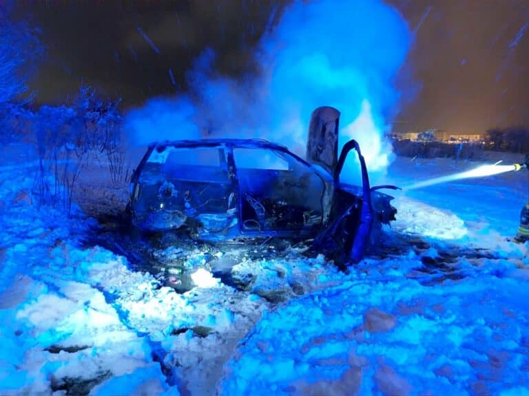 Pożar auta tuż za miastem