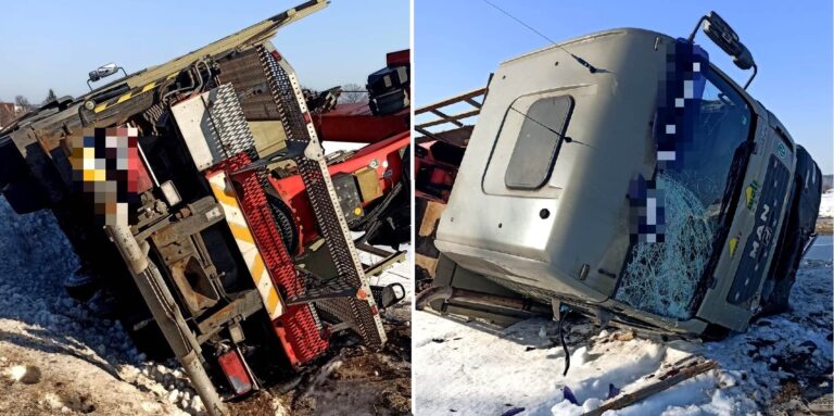 TIR upadł na ogrodzenie cmentarne