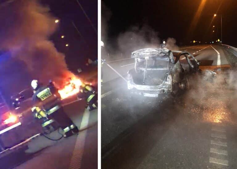 Pasażer w ostatniej chwili wyskoczył z płonącego BMW na S7