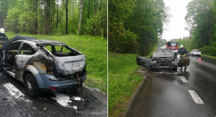 Utrudnienia na DK 51. Doszło do pożaru auta wypadek Olsztyn, Wiadomości