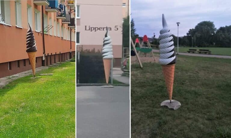 Całe miasto huczy o „wędrującym rożku”. Ogromny lód włoski wzbudza sensację wśród mieszkańców