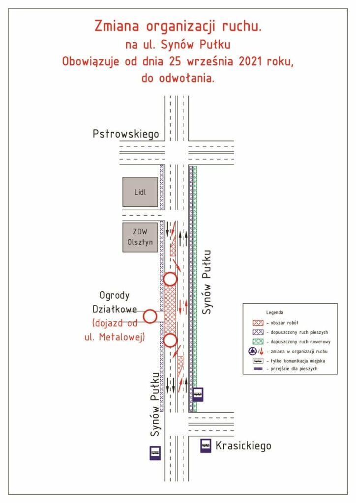 Od soboty nastąpią zmiany w organizacji ruchu drogowego na ul. Synów Pułku w Olsztynie Wiadomości, Olsztyn