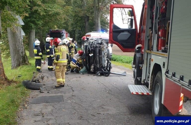Kobieta uderzyła autem w drzewo. W pojeździe znajdowało się jej dziecko