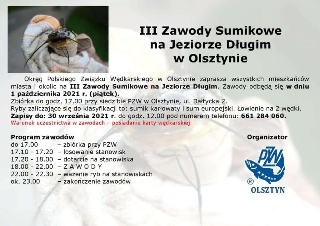 PZW w Olsztynie zaprasza mieszkańców na kolejną edycję Zawodów Sumikowych jezioro Wiadomości, Olsztyn