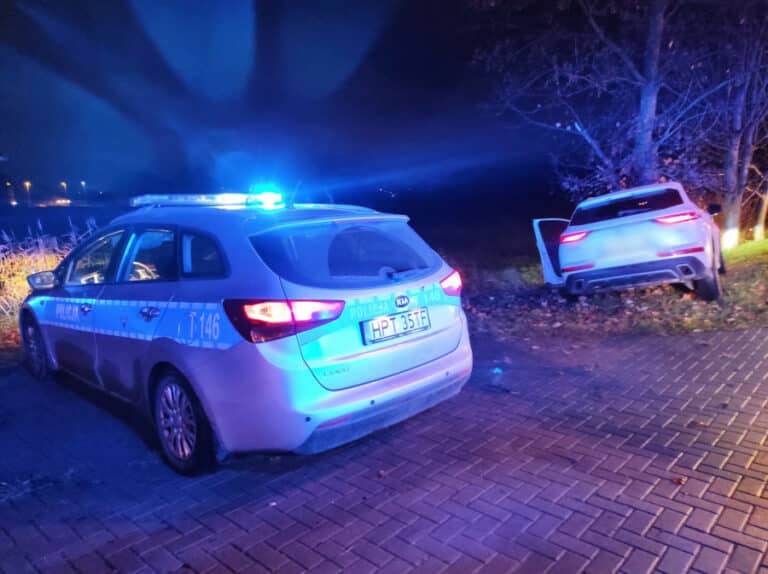 Na al. Warszawskiej jadąc pod prąd wjechał do rowu i uderzył w drzewo