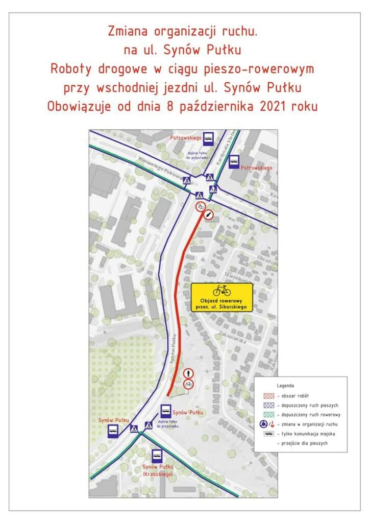 Zmiana organizacji ruchu pieszo-rowerowego na ul. Synów Pułku tramwaje Wiadomości, Olsztyn