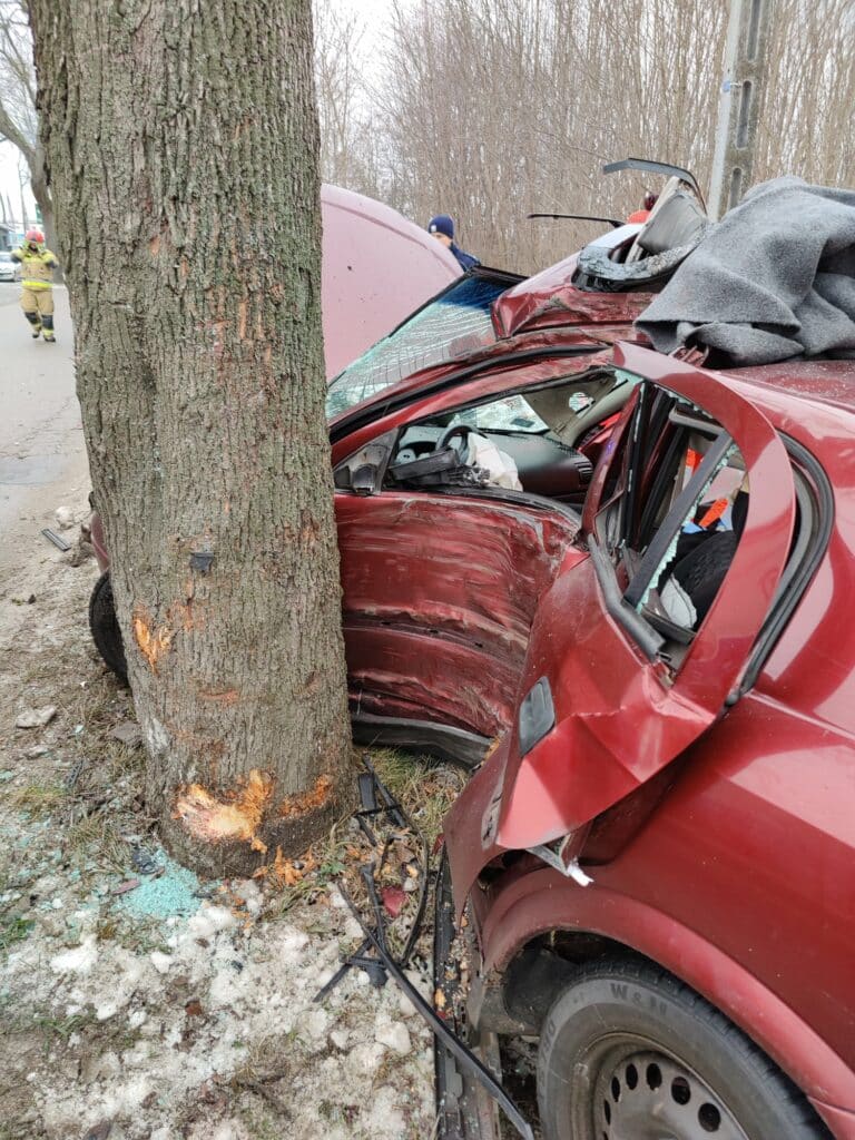 Był poszukiwany i pijany. 25-latek roztrzaskał auto o drzewo wypadek Mrągowo, Wiadomości