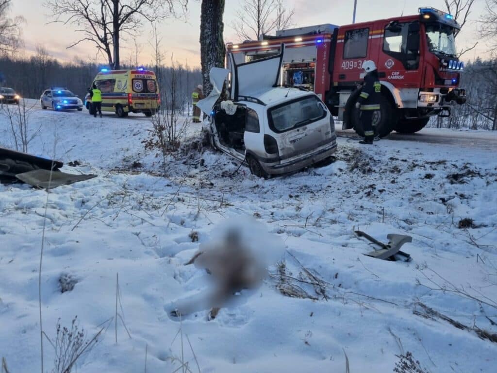 Kierujący oplem uderzył w sarnę, po czym zderzył się z drzewem wypadek Wiadomości, Bartoszyce