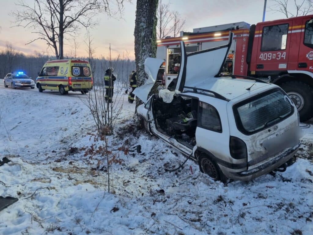 Kierujący oplem uderzył w sarnę, po czym zderzył się z drzewem wypadek Wiadomości, Bartoszyce