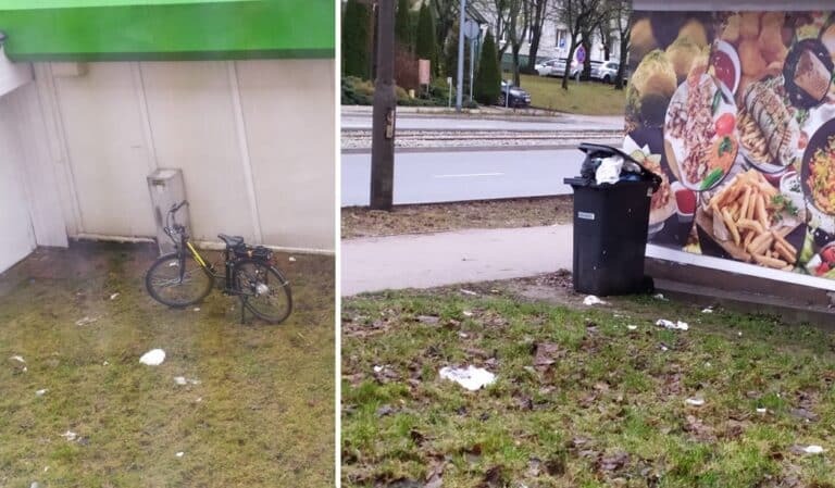 Dalszy ciąg konfliktu mieszkańc&oacute;w z kebabem. Wszędzie leżą śmieci, a dostawca zadeptuje trawnik