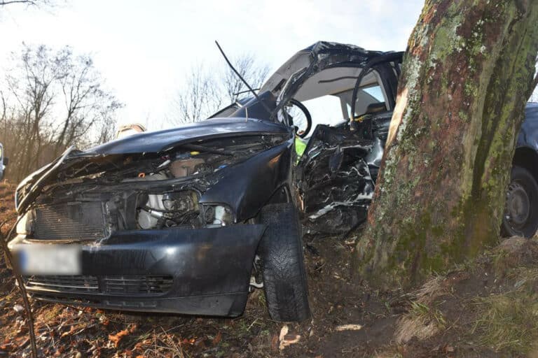 19-letni kierowca audi w cięzkim stanie po zderzeniu z drzewem