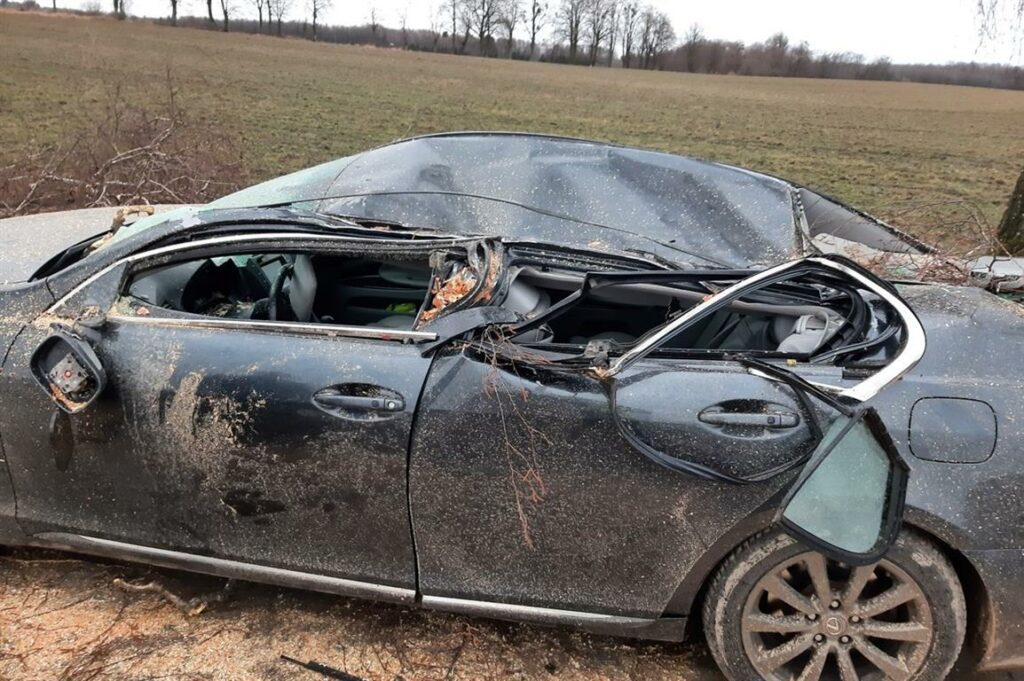 Drzewo spadło na pędzącego Lexusa. 23-letnia kierująca przeżyła, bo zrobiła coś niezwykłego Węgorzewo, Olsztyn, Wiadomości