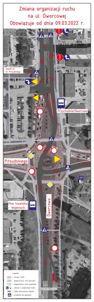 Zmiana organizacji ruchu na skrzyżowaniu ul. Dworcowej i al. Piłsudskiego. Zobacz schemat tramwaje Olsztyn, Wiadomości