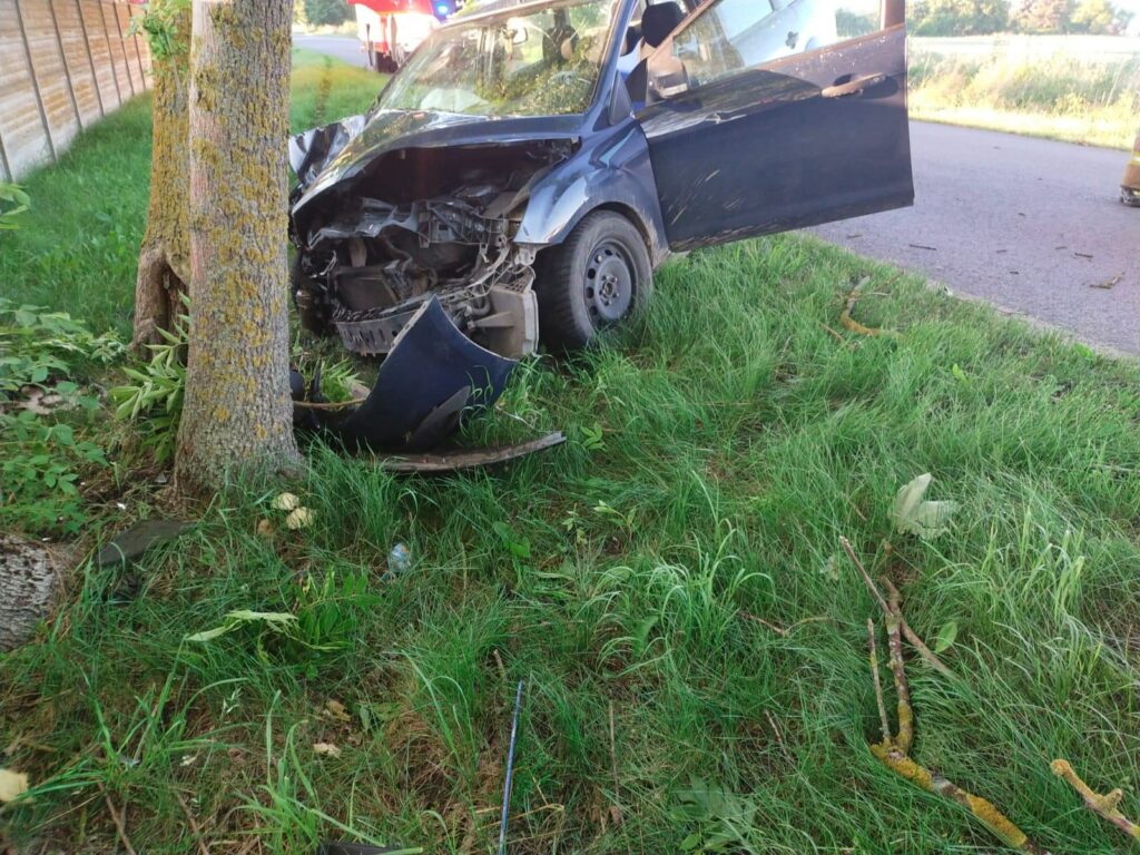 Ford uderzył w drzewo. Kierowca zbiegł z miejsca zdarzenia wypadek Braniewo, Wiadomości