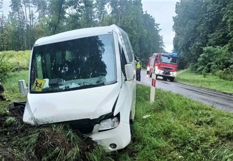 Autobus z dziećmi wjechał do przydrożnego rowu