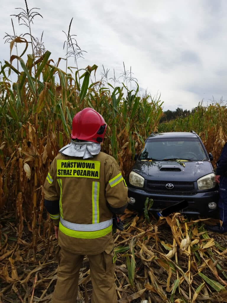 Samochód osobowy skosił pole kukurydzy. Kierowca zmarł