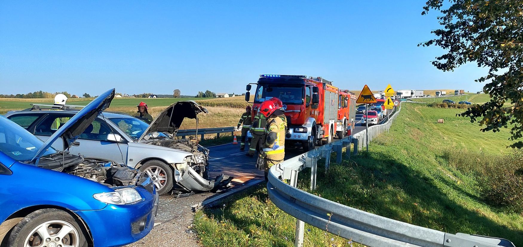  DK 16 odblokowana. Dwie osoby poszkodowane w tym wypadku trafiły do szpitala wypadek Iława, Wiadomości, zPAP