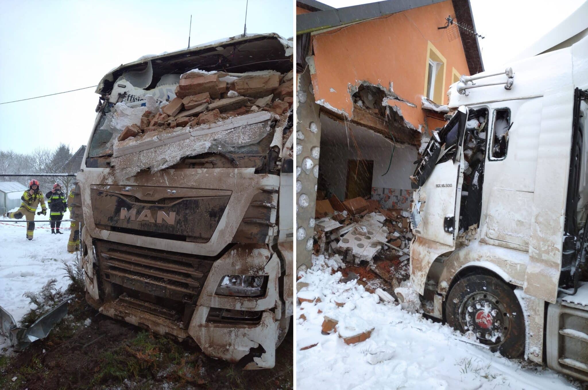 TIR wbił się w budynek mieszkalny pogoda Materiał zewnętrzny