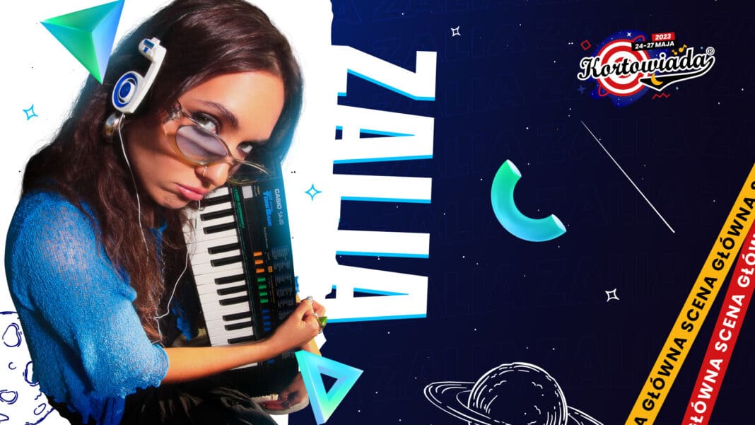Zalia z instrumentem muzycznym, zapowiedź koncertu na Kortowiadzie.