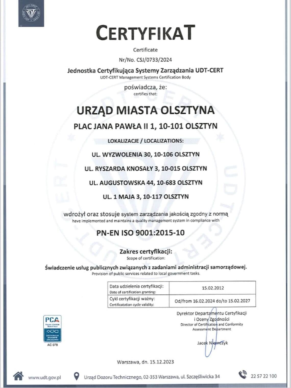 Olsztyński urząd utrzymuje wysoki standard – certyfikat ISO ponownie przyznany Urząd Miasta Olsztyna Olsztyn, Wiadomości, zShowcase