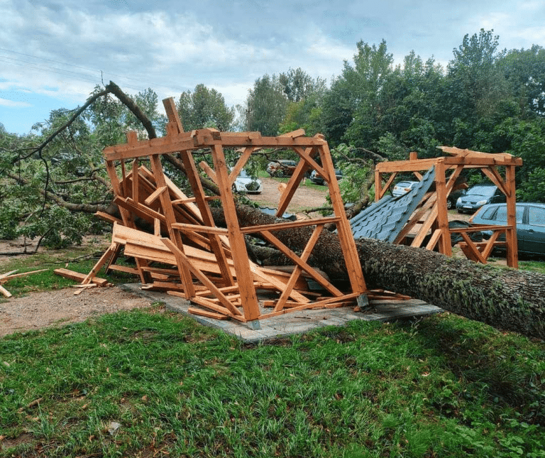 Pod wiatą bezpiecznie? Niestety spadające drzewo ją połamało i zraniło kobietę