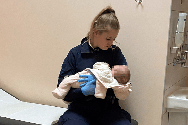 Libacja alkoholowa i dwumiesięczne dziecko na rękach pijanej matki