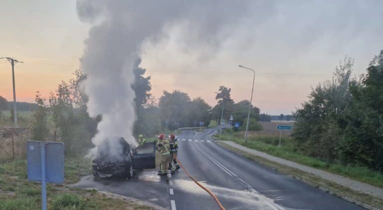 Ford zapalił się na trasie koło Susza