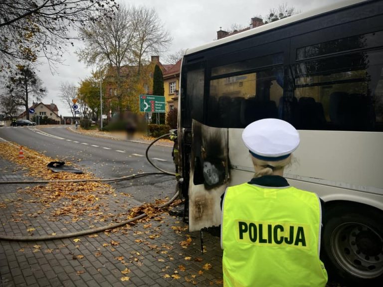 Pożar autobusu w Ostródzie