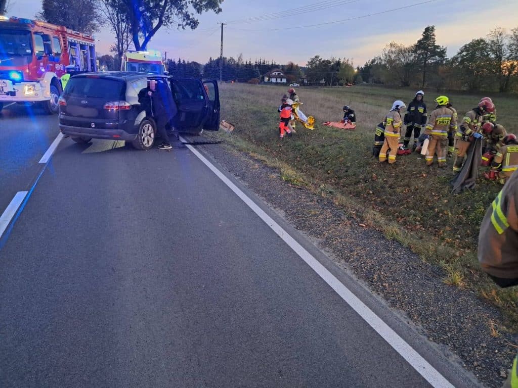 Czołowe zderzenie na DK59. Kobieta z dziećmi trafiła do szpitala ruch drogowy Mrągowo, Wiadomości, zShowcase