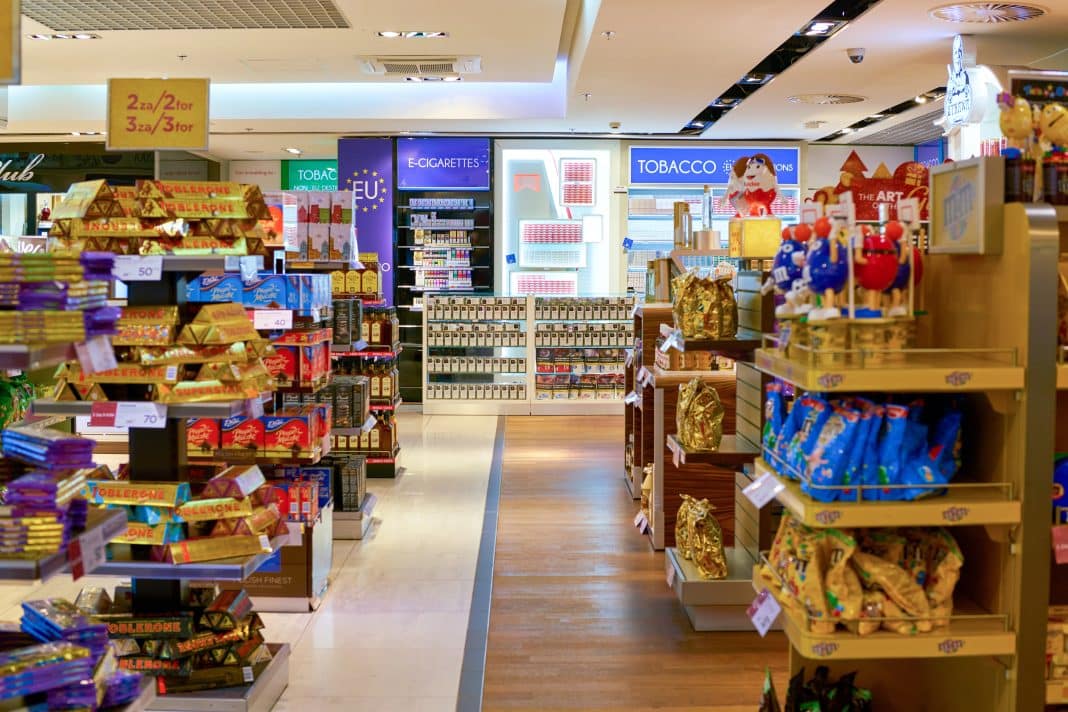 WARSAW, POLAND - CIRCA NOVEMBER, 2017: inside Aelia Duty Free store at Warsaw Chopin Airport.